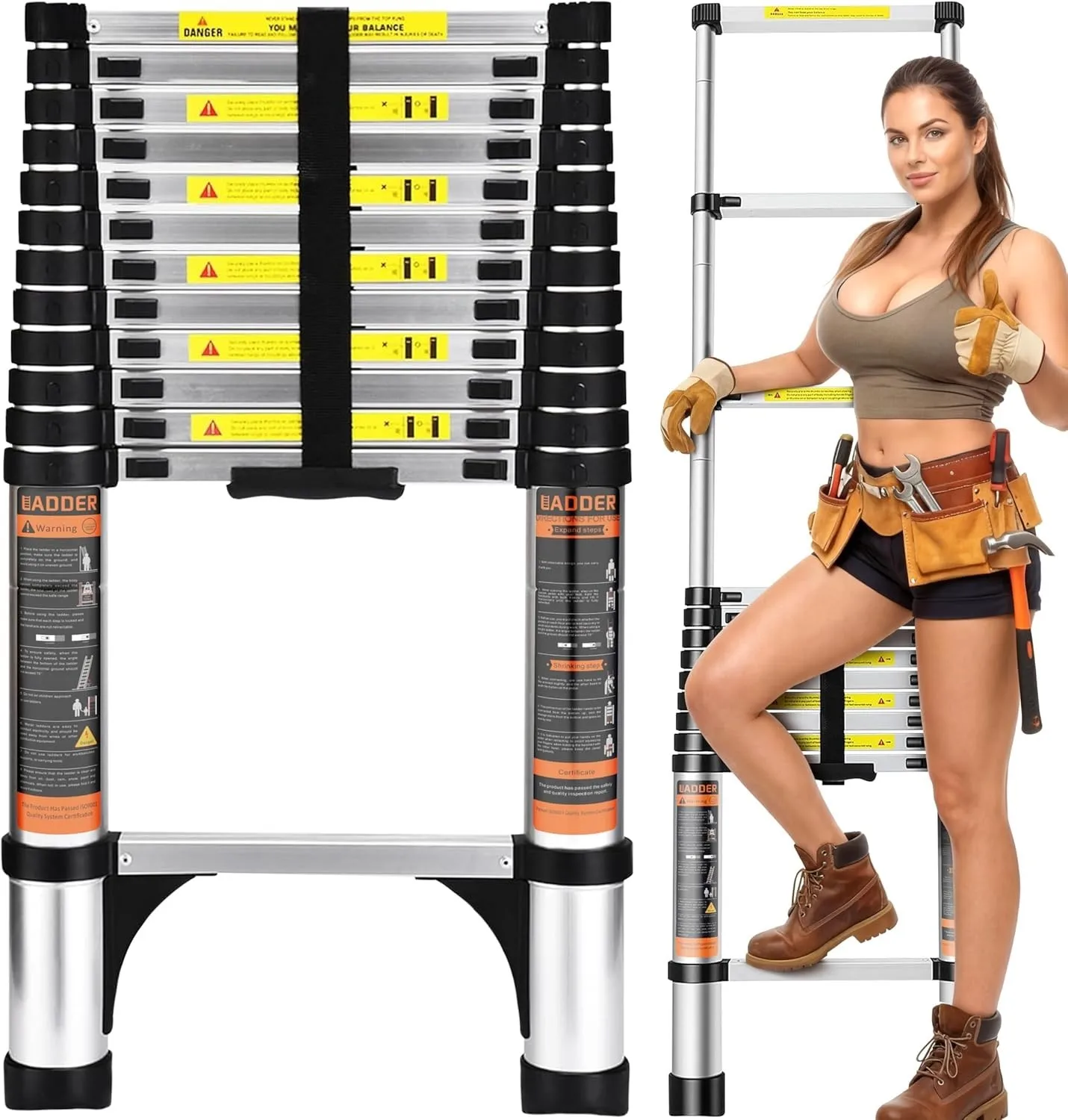 

Новая складная телескопическая алюминиевая лестница для работы, 12,5 футов, 330 фунтов