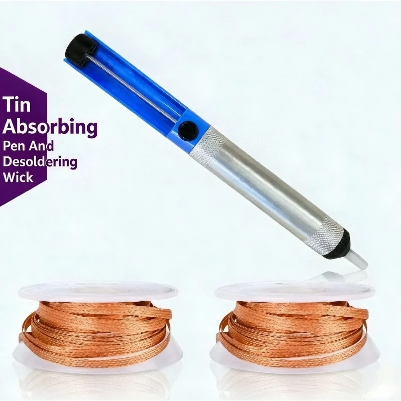 Desoldering Wick+Tin Absorbing Pen Set Vacuum Desoldering Pump Solder Remover Tool Kit For PCB Electronic Soldering Repair Work