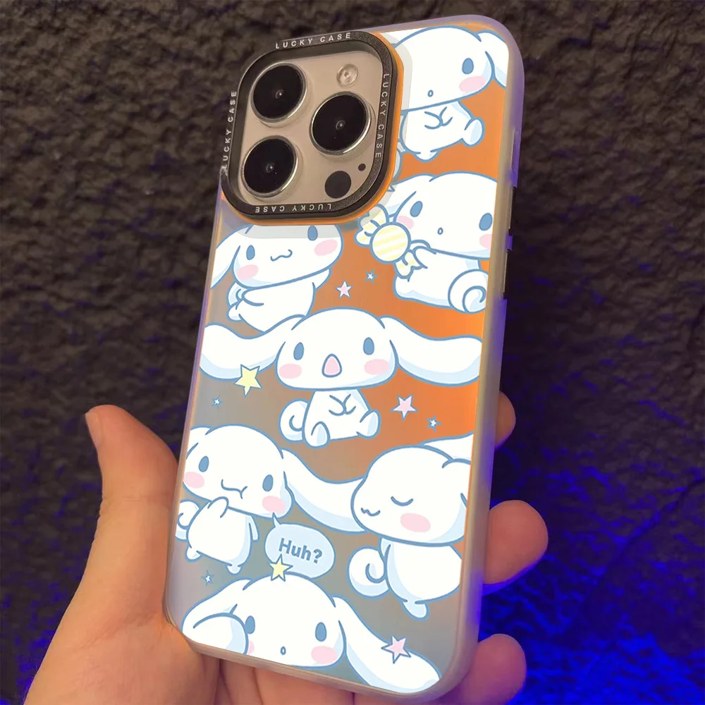 Miniso Cinnamoroll lindo para iPhone 16 15 14 13 12 11 Pro MAX Plus IMD camaleón láser funda de teléfono