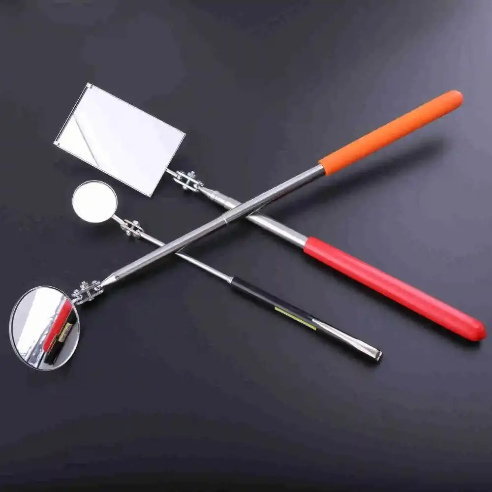 Clear Extendible Inspection Rotatable Mirror Square Round Retractable Mirror Stainless Steel Detection Tool Equipment Automotive