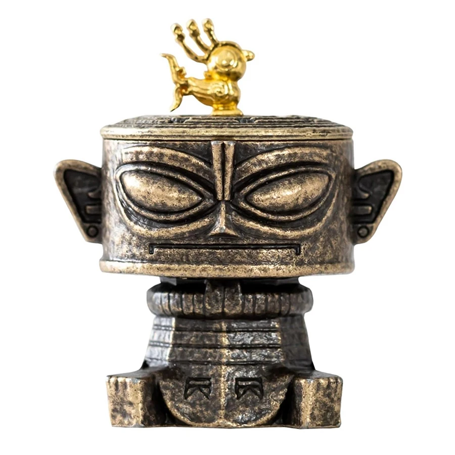 Sanxingdui Alloy Incense Burner - Mini Vintage Holder for Meditation, Cones & Coils, Retro Home Decor Gift