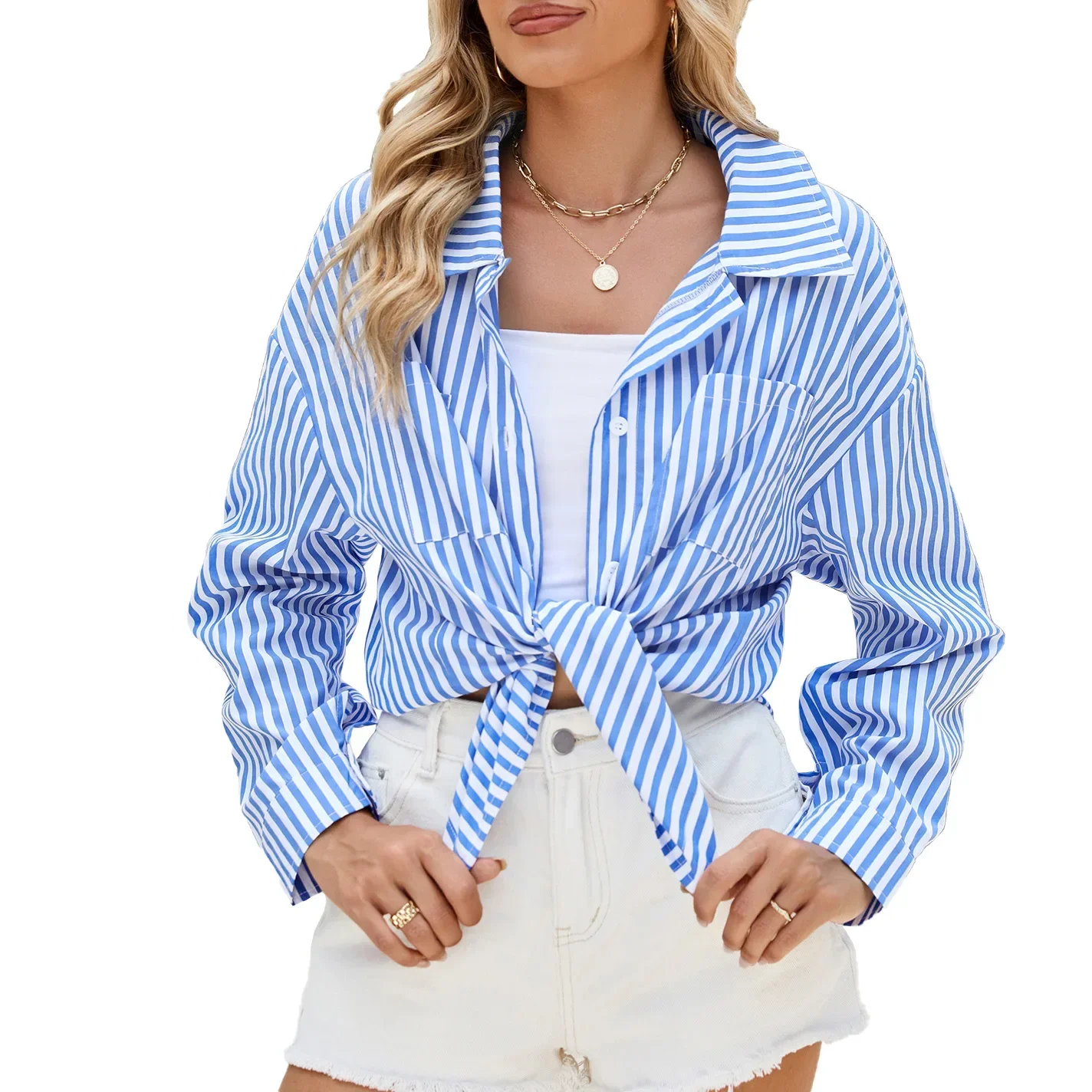 Autumn and Winter Casual Fashion Loose Long-sleeved Loose Striped Shirt