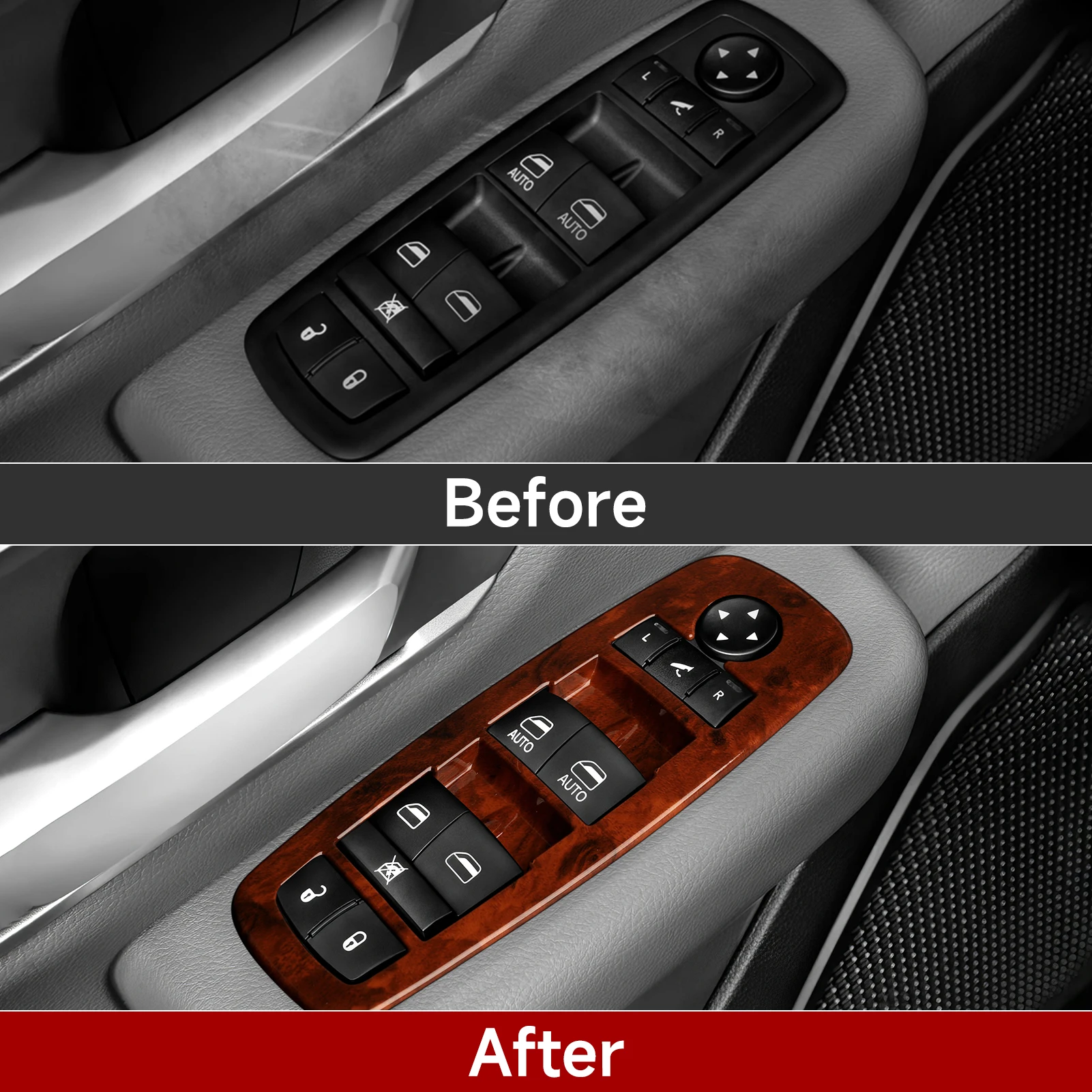 Car Window Lift Switch Button Panel. Wood Grain Interior Sticker.ABS Trim Accessories.For Dodge RAM 1500 2019-2026. - view 6
