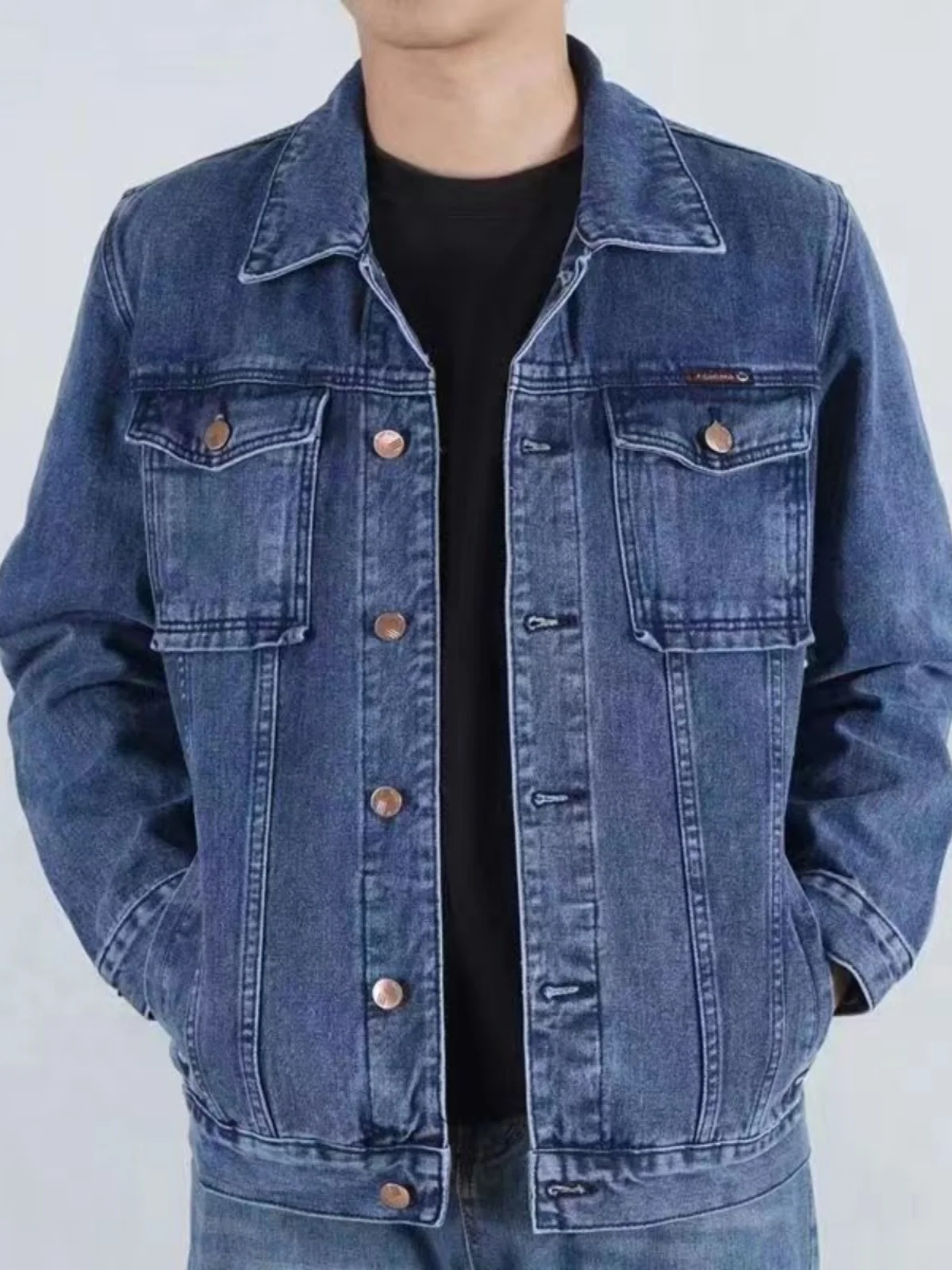 

Мужская куртка в стиле ретро, синяя, осенняя, модная, приталенная, повседневная, универсальная, рабочая, в корейском стиле, дышащая