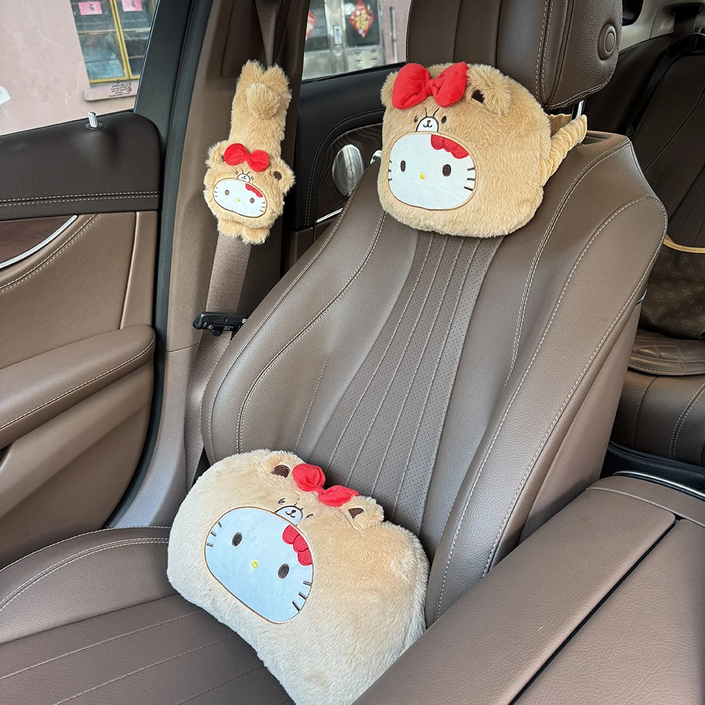 サンリオ ハローキティ 車用ヘッドレスト 安全シートベルトカバー かわいい和風バッククッション ぬいぐるみ ハローキティ 車の装飾ギフト