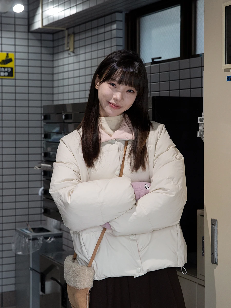 

Женская зимняя теплая куртка Milk Rabbit с контрастным воротником, маленький размер, прямой крой, в японском стиле