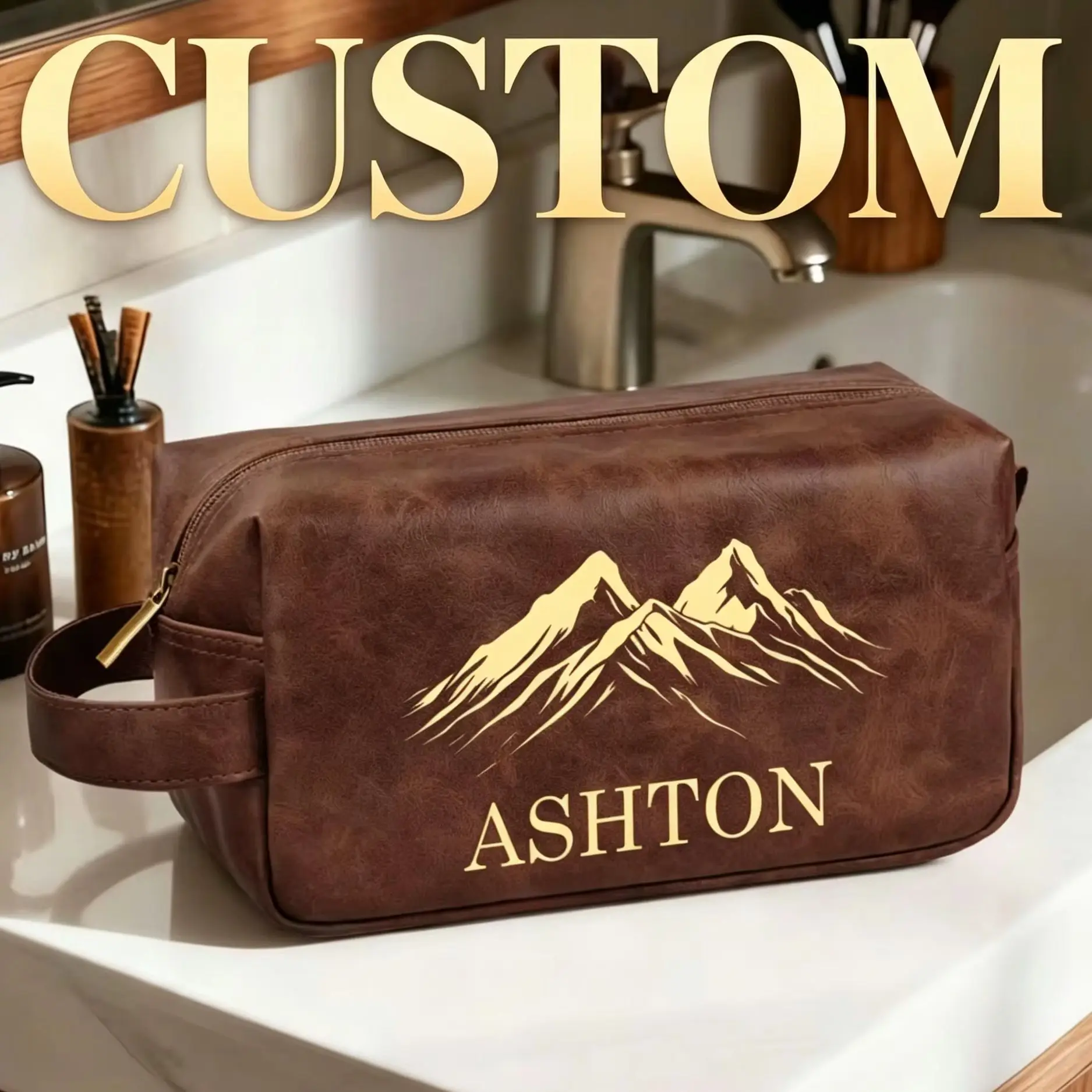

Custom Travel Toiletry Bag,PU Leather Portable Shaving Bag,Perfect Birthday Christmas Anniversary Groomsmen Gift for Men Father