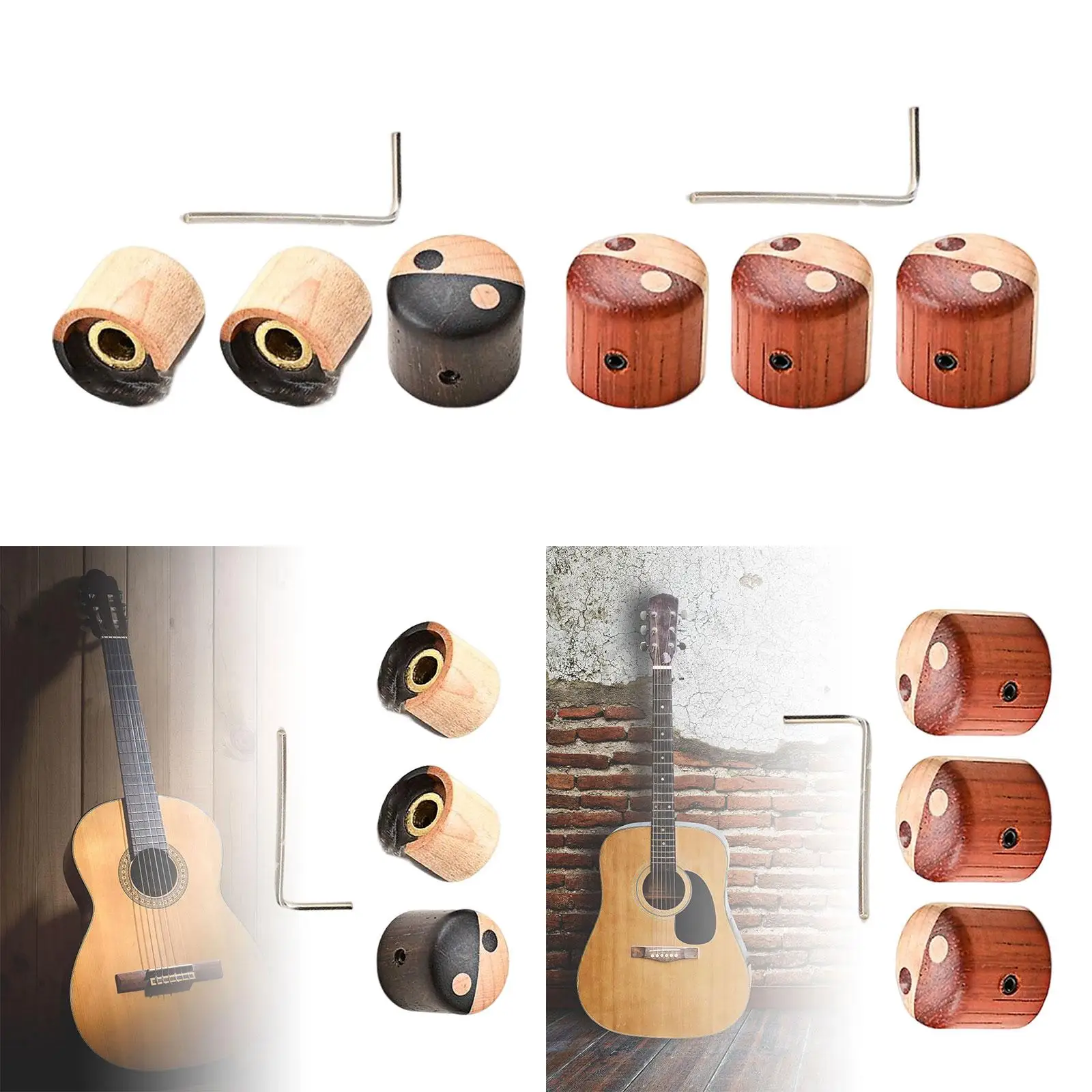 3 Pieces Wooden Bass Replacement Brass Guitar Tone Professional Durable Volume Knobs Speed Control Knobs for Daily Use Outdoor