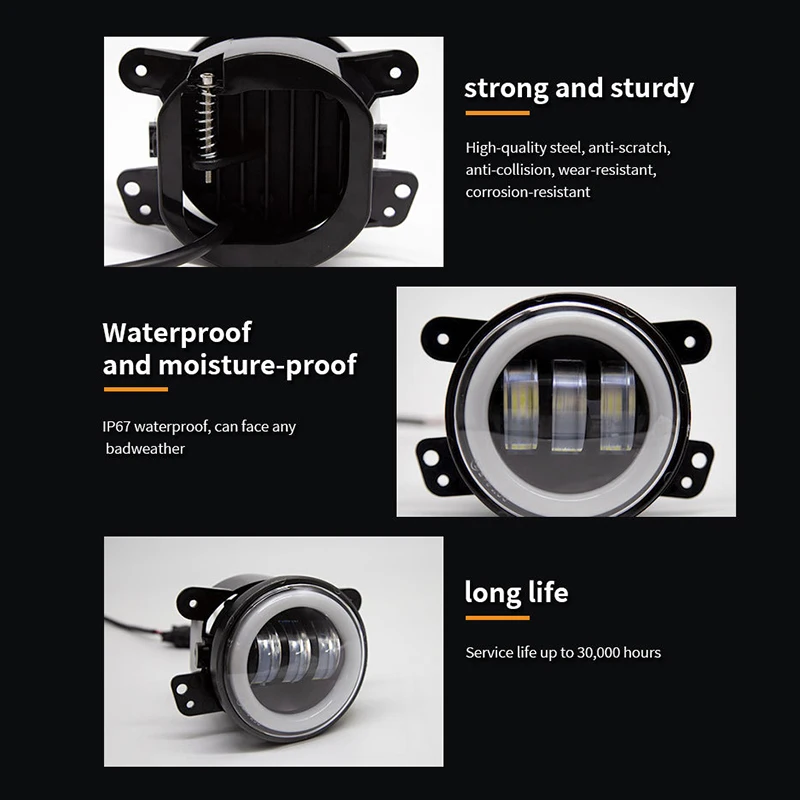 سيارة LED 4 بوصة المصد الأمامي الضباب الخفيف للطرق الوعرة مع/بدون الأبيض الأصفر خاتم على شكل هالة DRL عيون الملاك مصباح 30 واط أضواء الضباب