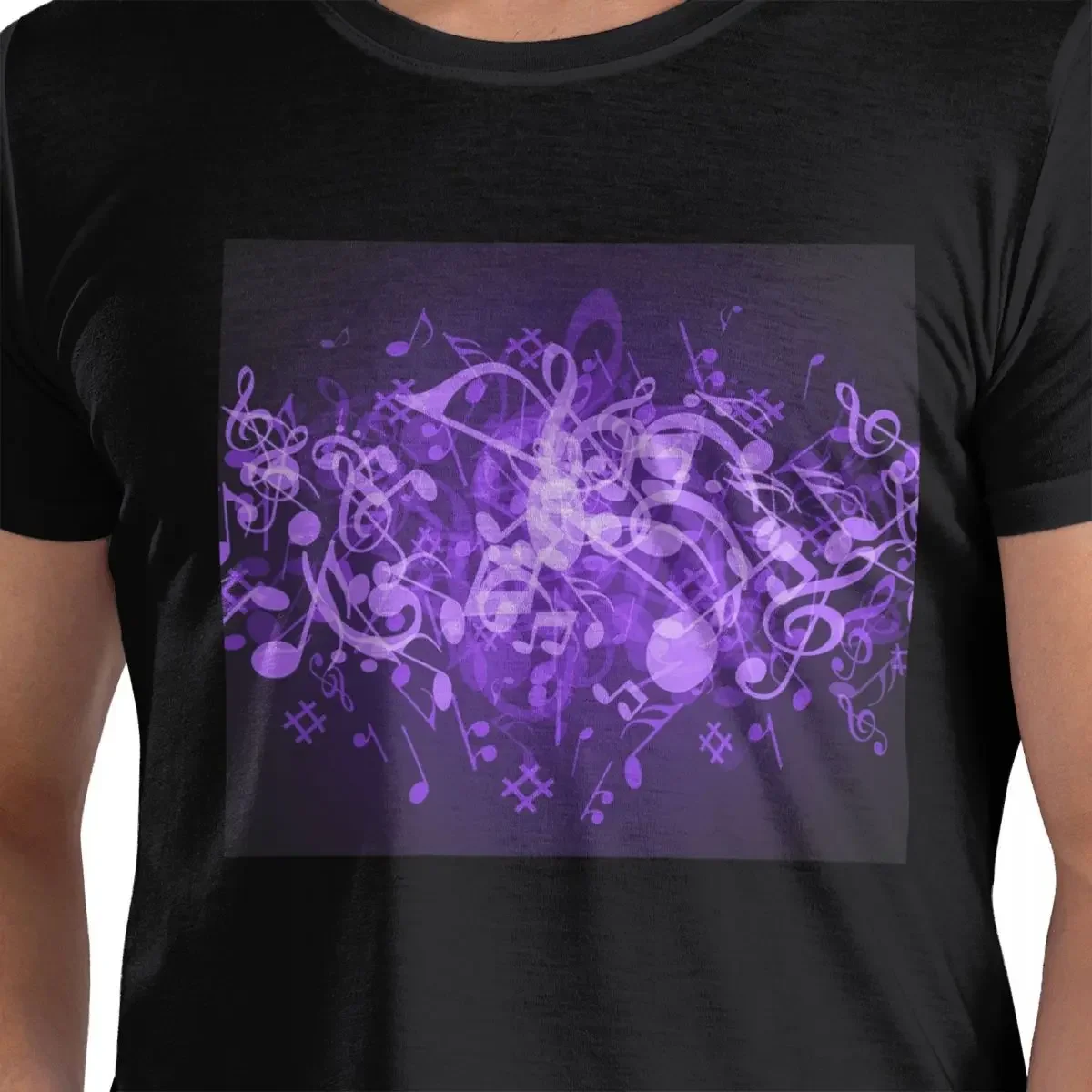 Purple Glow Music Notes T-Shirt for Men Cotton Oversized T Shirts Men's Short Sleeve O-Neck Summer Clothes Tops S-6XL