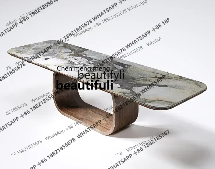 

X Q Natural marble dining table rectangular modern simple light luxury retro walnut color creative designer