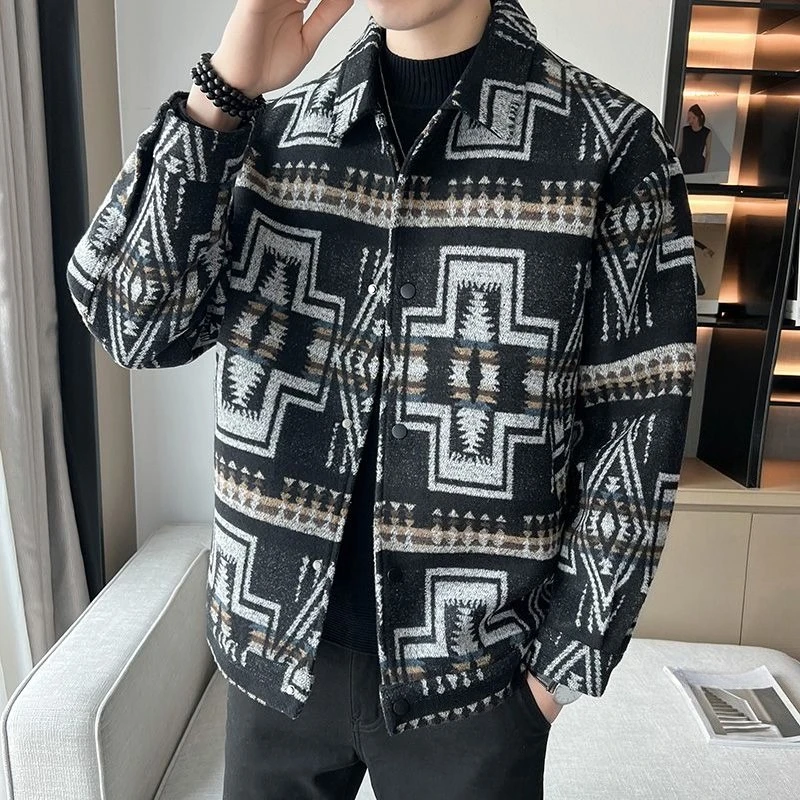 

Men's Autumn Winter 2025 Vintage Wool Blend Jacket Loose Fit Streetwear Fashion Relaxed Outerwear with Edgy Style
