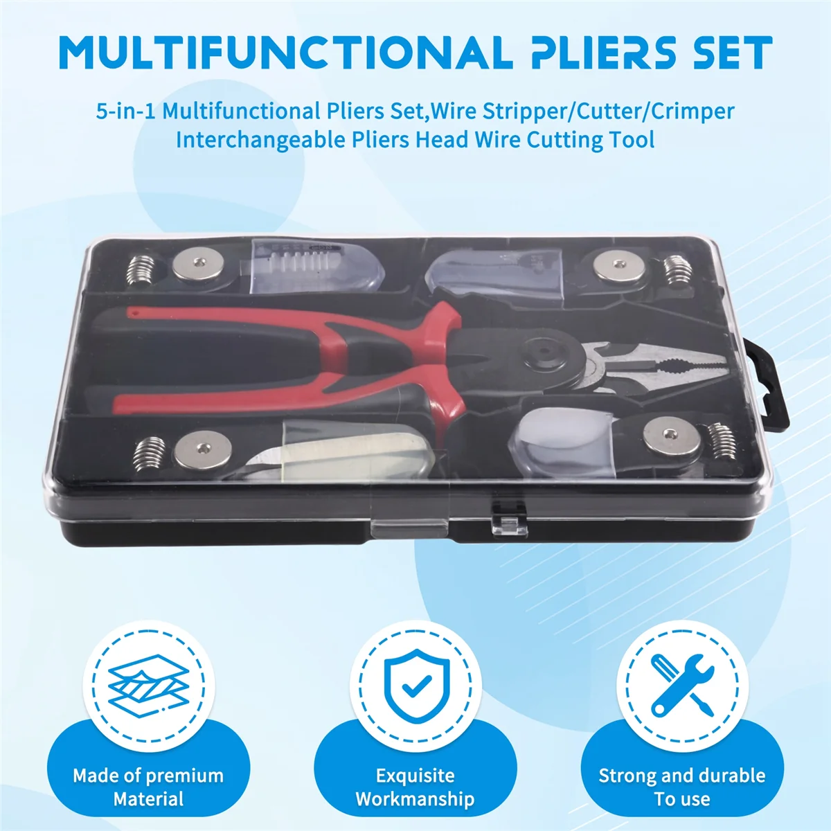 

AA98 5-in-1 Multifunctional Pliers Set,Wire Stripper/Cutter/Crimper,Interchangeable Pliers Head Wire Cutting Tool