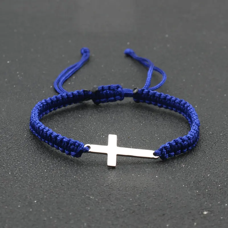 UILZ Creative Personality Stainless Steel Cross Hand-woven Adjustable Colored String Couple Versatile Bracelet