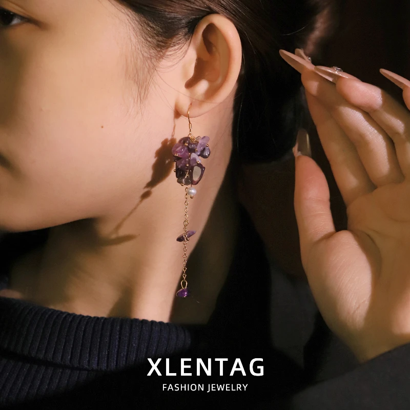 GLSEEVO Natural Amethyst Fresh - Tassel Earrings Boho 评论和价格