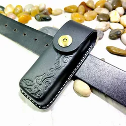 Bainha de couro genuíno para homens, coldre de faca dobrável, saco de cintura, Handmade EDC Army Knife Holder, pacote de cinto, DFD, tamanho médio