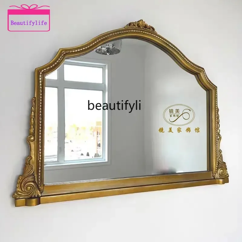 YL  French living room fireplace decorative mirror European style, bedroom retro vanity mirror American bathroom large mirror
