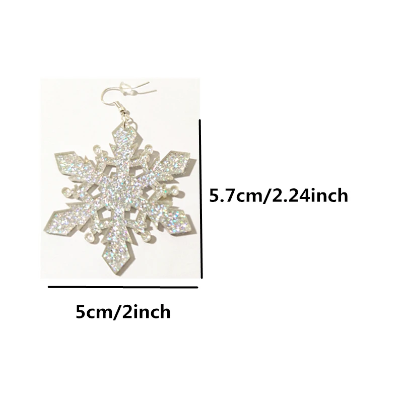 KUGUYS Cute Acrylic Jewelry Glitter Christmas Snowflake Drop Earrings for Women Trendy Accessories
