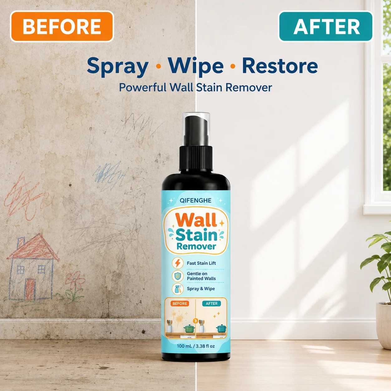 Hydrogen Peroxide Spray All-in-One Cleaner for Kitchen Bathroom Tiles Sinks – Black Spot Stain & Odor Remover, EU