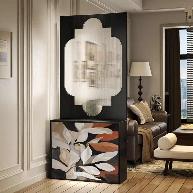 

French retro Changhong glass screen partition living room entrance door entrance shoe cabinet blocking restaurant bathroom