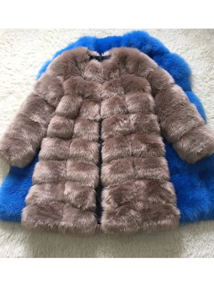 ZADORIN Europe Fashion 90cm Long Trench Coats Faux Fox Fur Coat Women Luxury Fur Splicing Warm Fluffy Fur Jacket Winter Overcoat