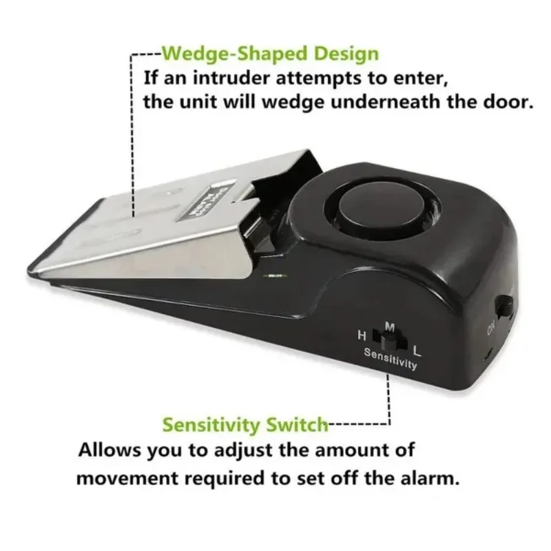 1 Pc Mini Wireless Alarm Door Stop Alarm 120dB Great for Home Wedge Shaped Stopper Alert Security System Block Blocking System