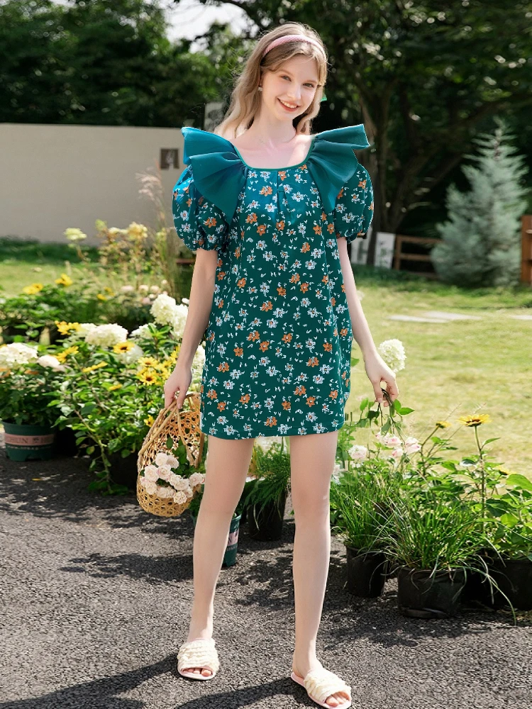 

LASS LIZ Original Design Summer 2025 Sweet A-Line een Flubble Sve Dr Loose Waist ort Sve Square Collar