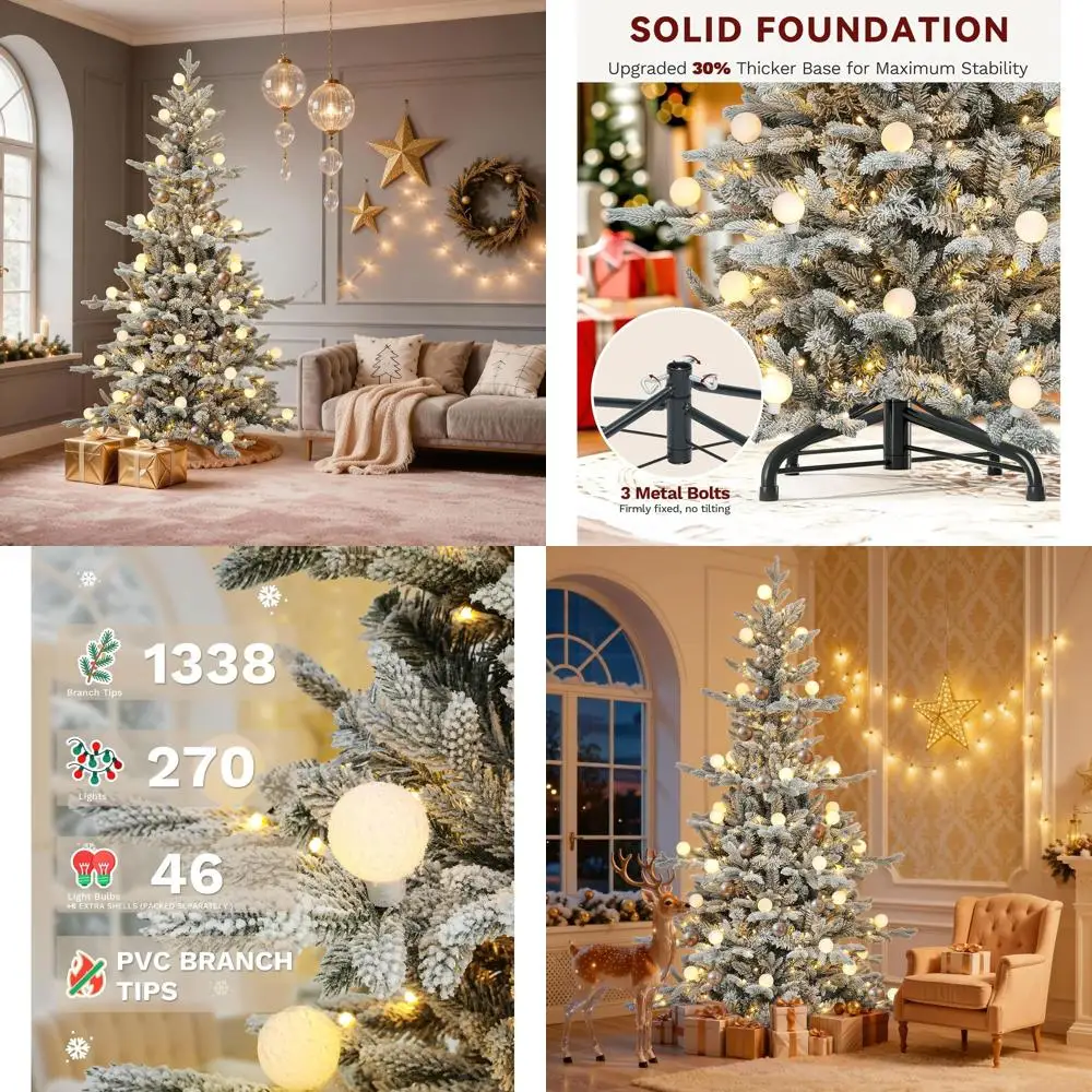 

Рождественская елка Aspen Fir из флока длиной 6 футов с огнестойкими ветвями 1336, 46 лампочками, 270 лампочками, пультом дистанционного управления