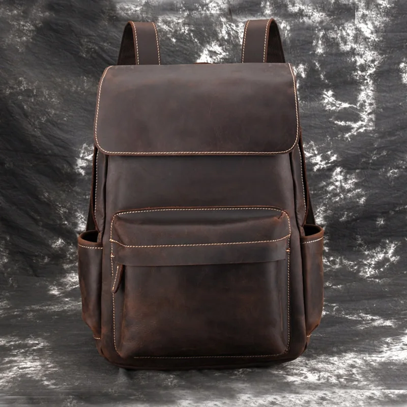 Vintage Crazy horse leather Men Backpack genuine cowhide leather women rucksack daypack 14