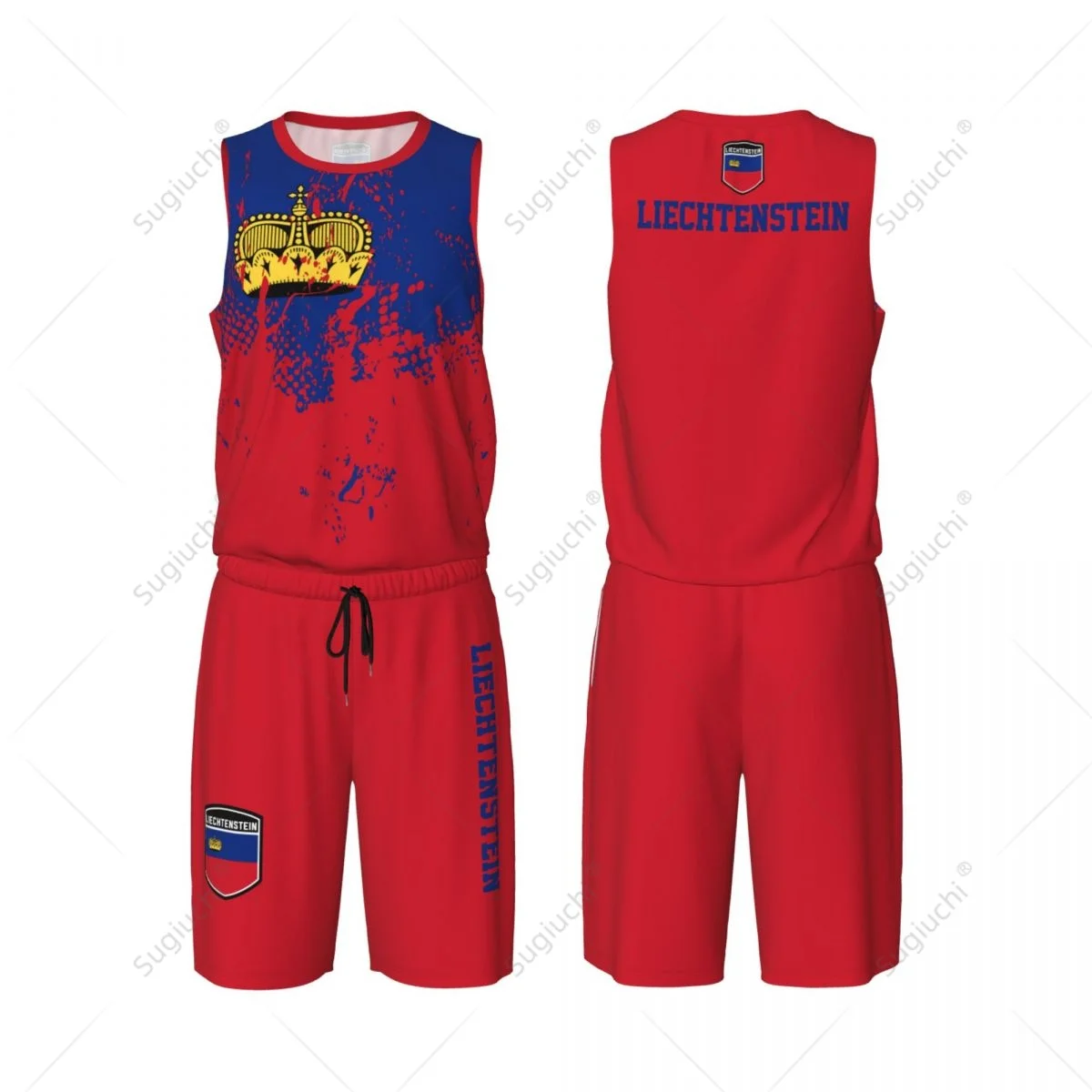 

Team-up Liechtenstein Flag Grain Men Basketball Jersey Set Shirt & Pants Sleeveless Custom Name Nunber Exclusive