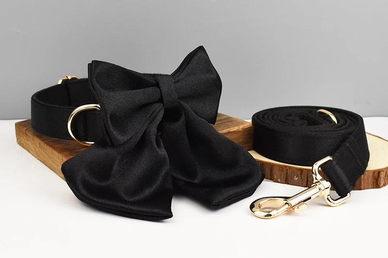 Haustierzubehör Maßgefertigtes Designer-Logo Luxuriöses Seidiges Polyester Hundehalsband Leinen Geschirr Schleifen-Set Hersteller Crystal03 – Detail 5