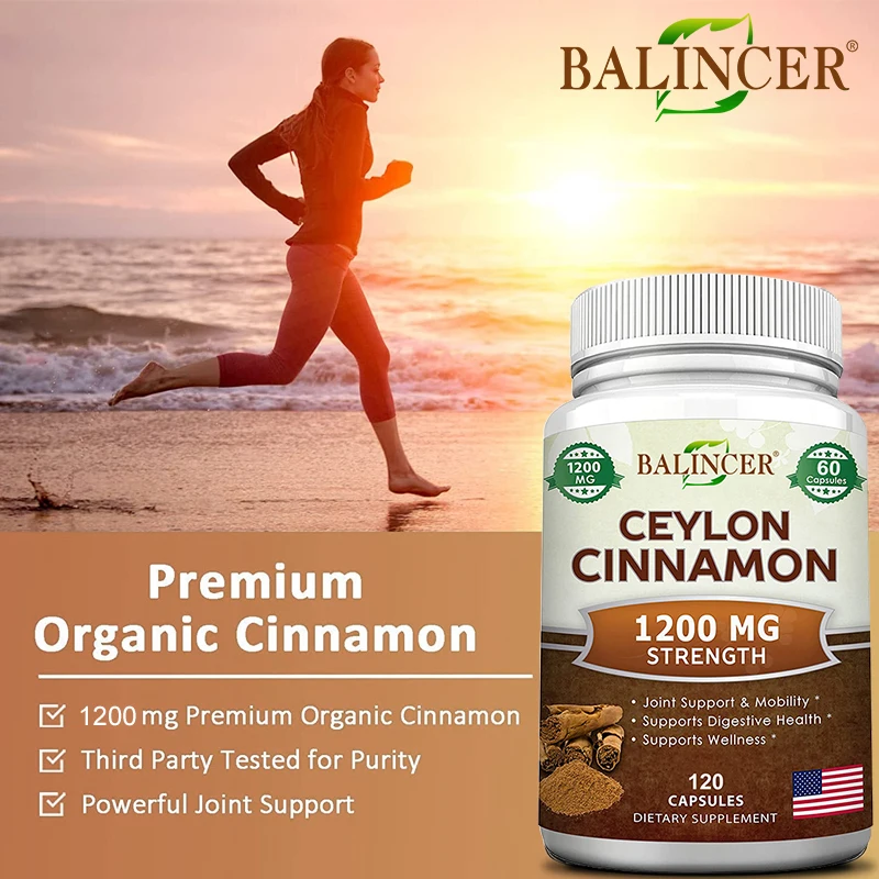 Premium Ceylon Cinnamon 1200 mg Organic All-Natural Supplement for Blood Sugar Levels, Circulation, Brain and Joint Health