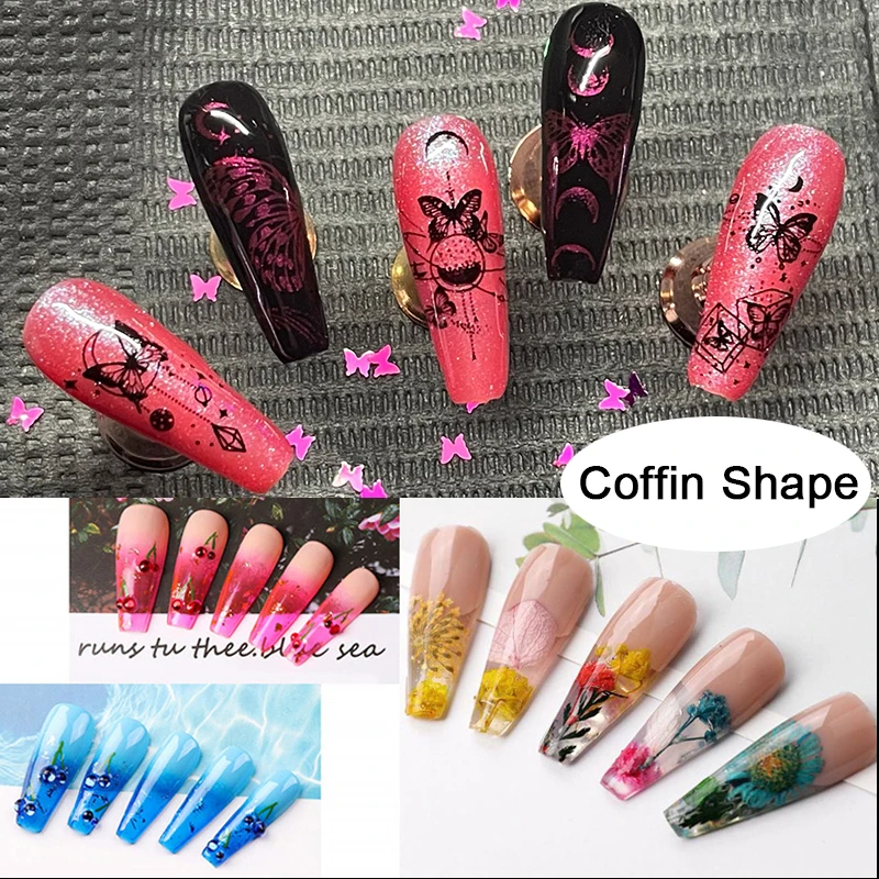 100 Pieces Full Cover Ballerina False Nail At Tips Same Size Size 0 ~ 9 Avaialble Fake Nails For Nail Drawing Practice Nail DIY