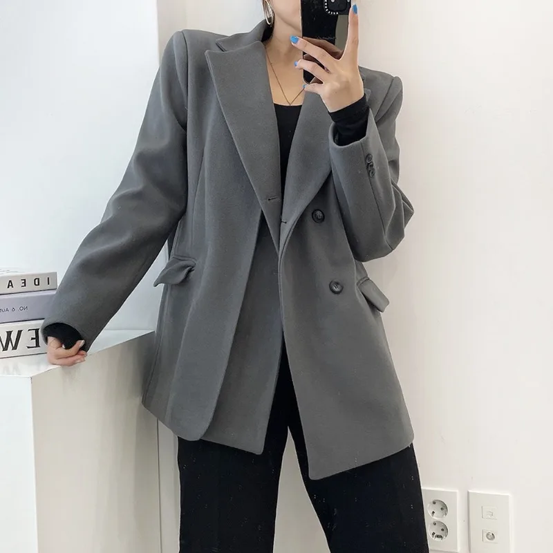 MiiiiX Korean Classic Suit Women's Blazer 2024 Autumn New Double-layer Design Loose Versatile Woolen Suit Jacket Female Clothes