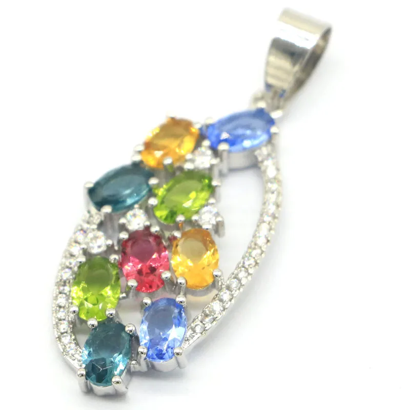 

Buy 4 Get 1 Free 40x17mm Multi Color Swiss Blue Topaz Golden Citrine London Blue Topaz White CZ Women Daily Wear Silver Pendant
