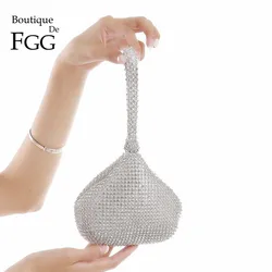 Boutique De FGG-Mini bolso De mano con diamantes De plata brillante para mujer, Cartera De noche, De cristal, para fiesta De Boda nupcial