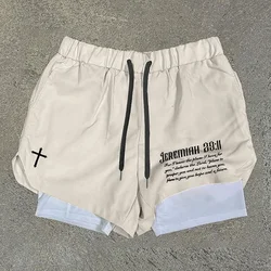 Summer Casual Street Shorts For Men Wooden Double Layer Shorts Breathable Beach Shorts Large Comfortable Fitness Sports Shorts