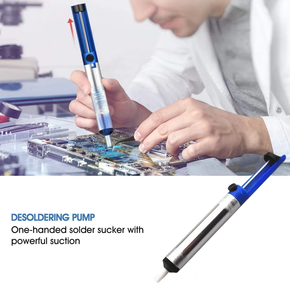 Aluminium Desoldering Suction Pump Tool Solder Sucker Suction Tin Pen Removal Device Blue Vacuum Desoldering Pump Tool