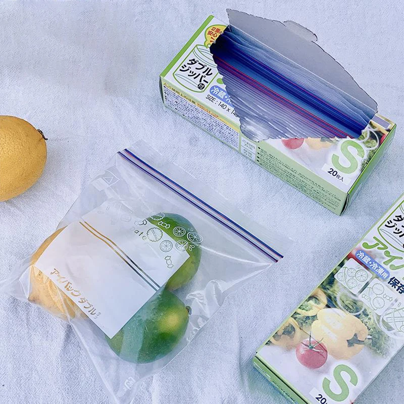 Contenedor a prueba de fugas, 1 rollo de bolsas para mantener la frescura, bolsa reutilizable con cierre hermético para cocina, bolsa de plástico para almacenamiento de alimentos, para verduras y frutas, portátil