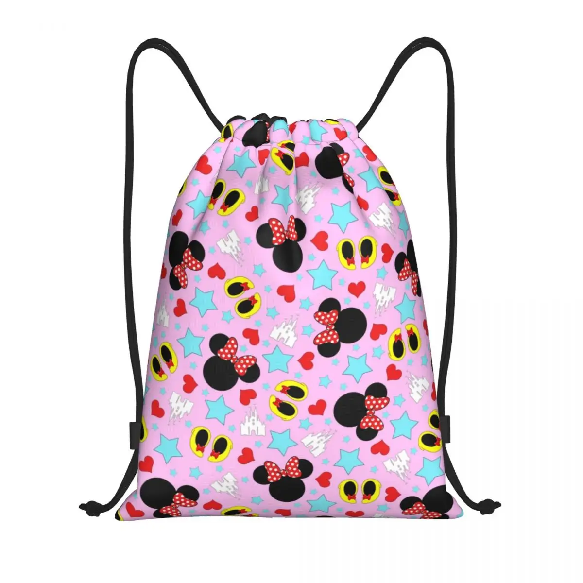 Custom Cute Minnie Mickey Mouse Padrão Drawstring Bag para Treinamento, Mochilas de Yoga, Mulheres, Homens, Figura Anime, Esportes, Gym Sackpack