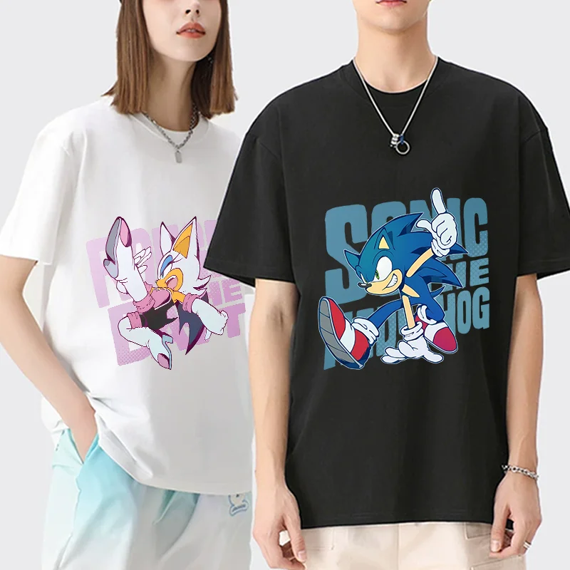 

Sonics T-shirt Men Women Round Neck Cotton Fashion Short Sleeve Popular Cartoon Anime Figure Print Couple Clothing Birthday Gift