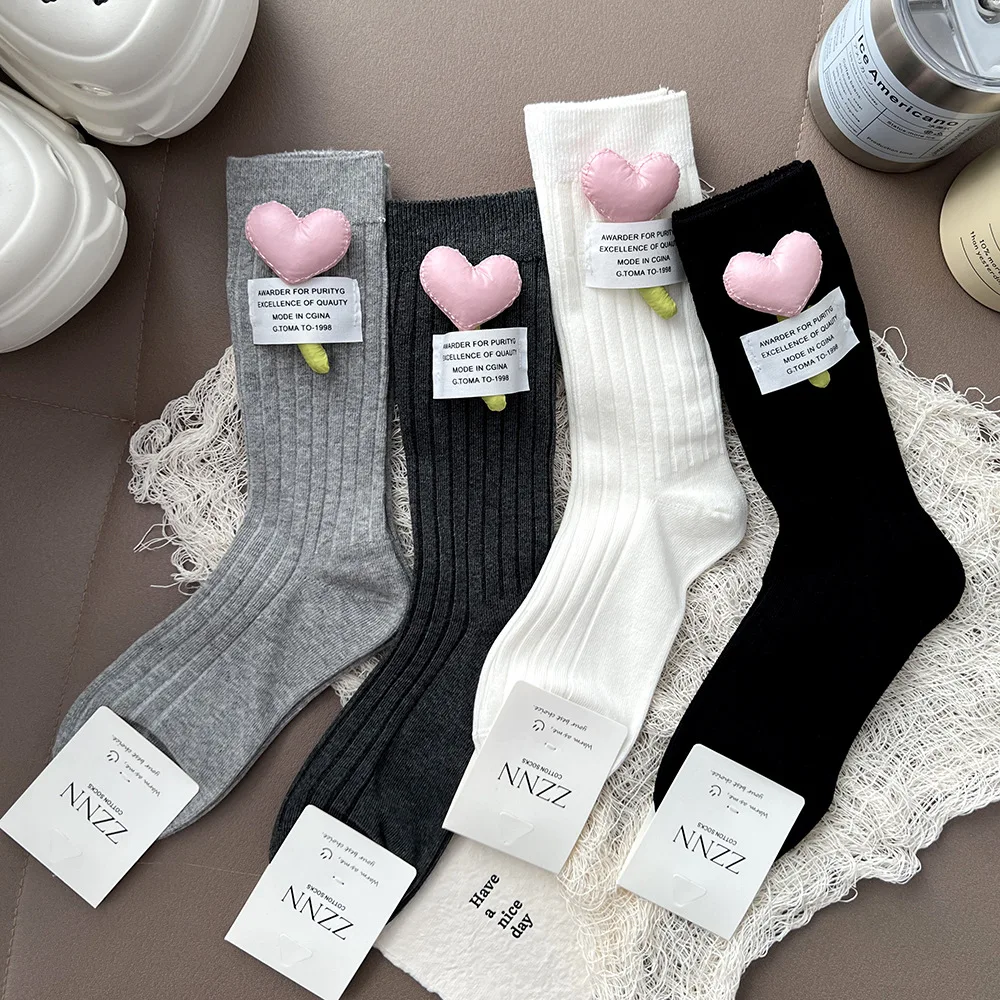 جوارب نسائية متعددة الألوان على شكل قلب 1 Pr. جوارب فتاة ناعمة باللون الأسود والأبيض #4