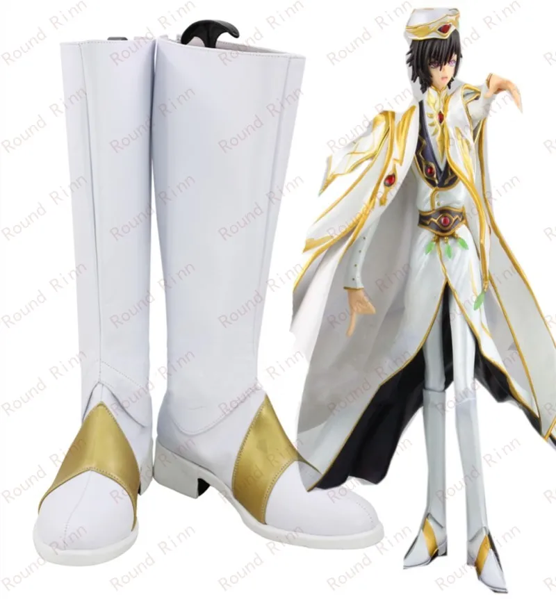 

Code Geass Emperor Lelouch Vi Britannia Cosplay Costume Shoes White Handmade Faux Leather Boots