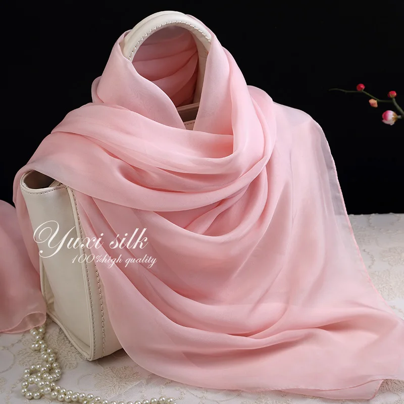الوردي الصلبة اللون خفيفة الوزن الشاش منديل الحرير وشاح طويل شال المرأة الصيف الربيع والخريف والشتاء