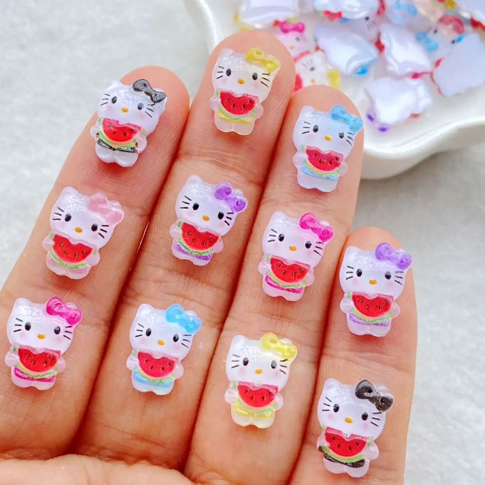 50pcs Resin Colorful Summer Beach watermelon Kitten Cartoon Wearing Armor Figurines Flat back Nail Art DIY Scrapbook Crafts