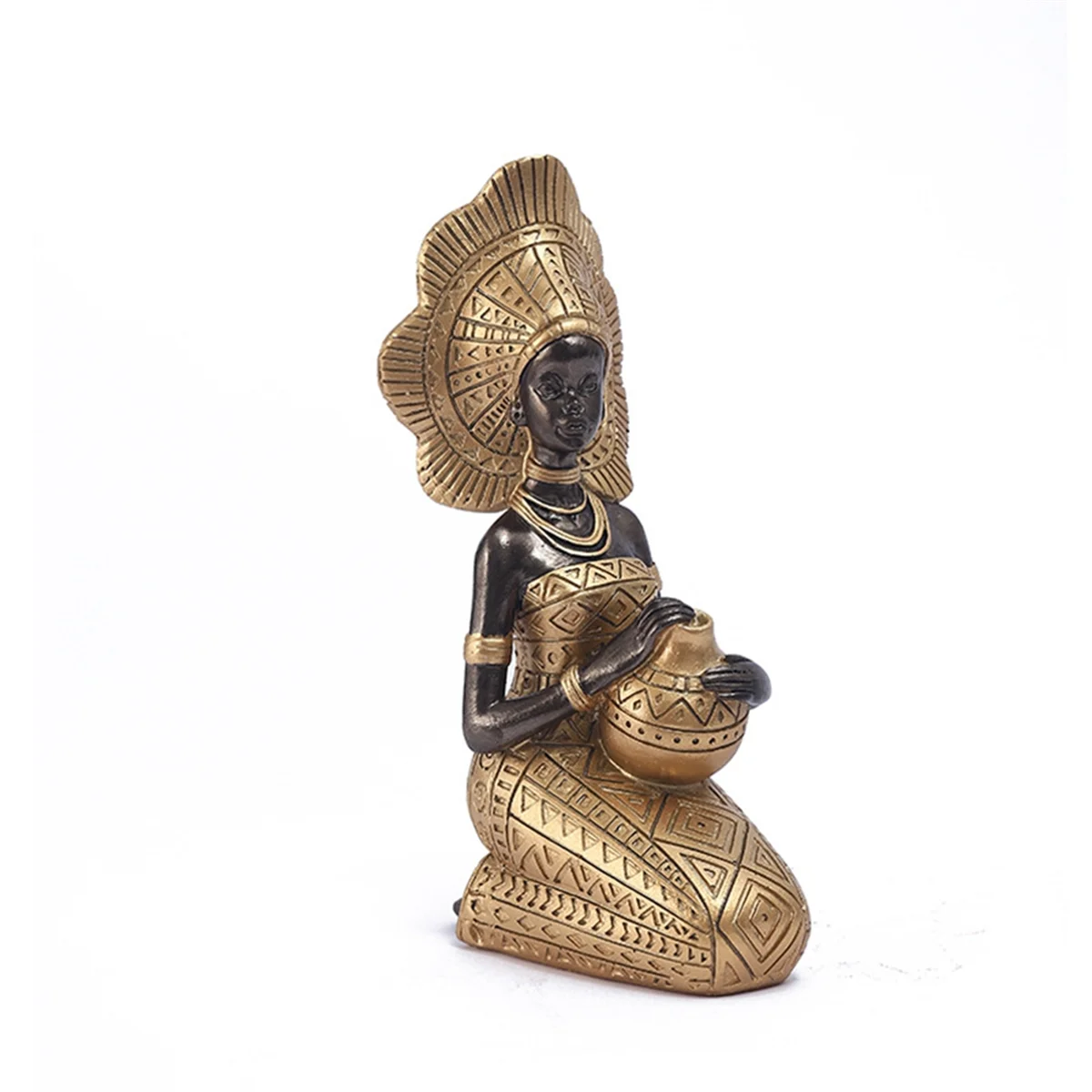 Resin Statue Decor Figurines Retro African Women Holding Pottery Pots Home Bedroom Desktop Collection Items,Gold