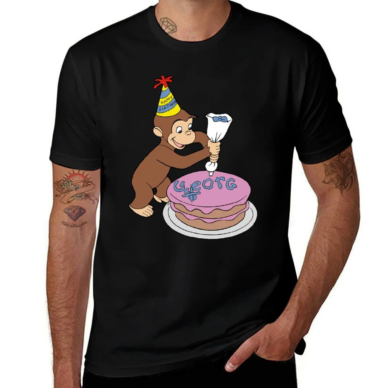 Curious George birthday cake T-Shirt Soft Touch Basic Cotton T-Shirt