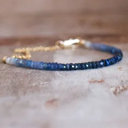 Sapphire Bracelet  Gold Genuine Sapphire Labradorite Bracelet Labradorite Brass Blue Flash Beaded Layering Bracelet