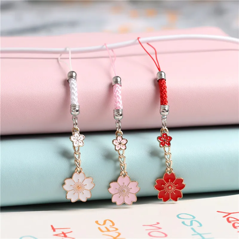 Phone Charms Cherry blossoms Cell Phone Straps Keychain Lanyard Smartphone Pendant Decorative Hang To Phone Mobile Accessories