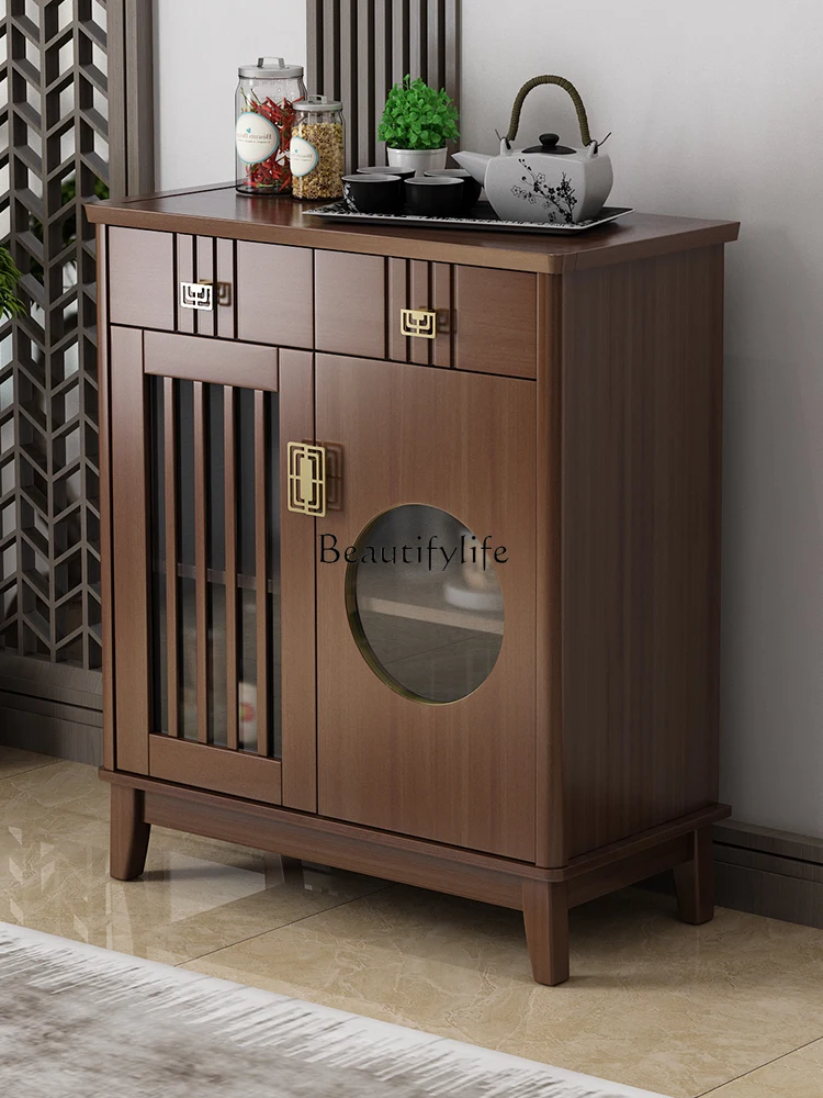 

New Chinese Tea Room Storage and Storage Sideboard Cabinet Living Room Home Solid Wood Side Cabinet against the Wall